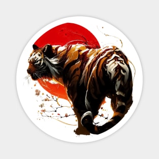 Abstract Tiger portrait on Red Sun Magnet